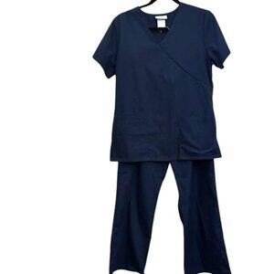 Womens Indigo XS Petite Scrub Set By SB Scrubs 100% Cotton Top & Pants Elastic W